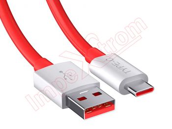 Cable de datos rojo Oneplus con conector USB-A a USB tipo C 80W / 8A de 1 metro de longitud